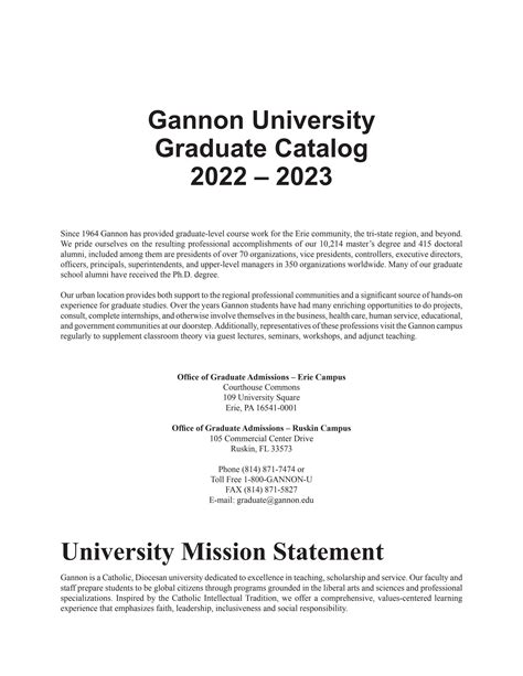 Gannon University Academic Calendar