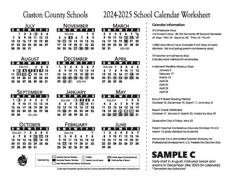 Gaston County Schools Calendar Overview