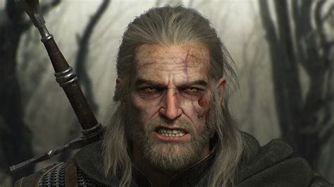 Geralt of Rivia standing with his sword