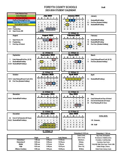 Glendale District School Calendar