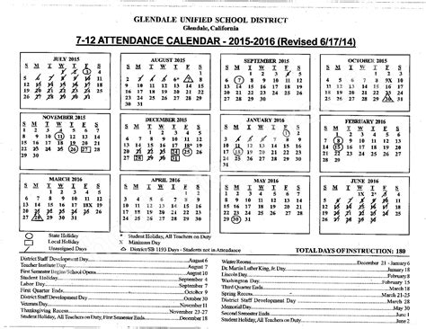 Glendale District School Calendar Image 2