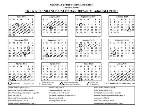 Glendale Unified School District Calendar