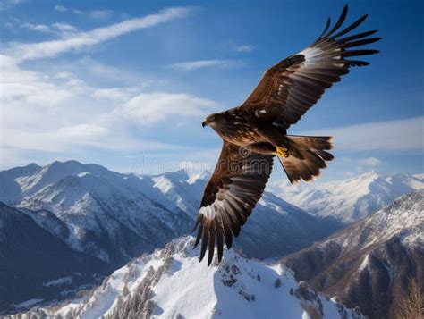 Golden Eagle in flight over the mountains