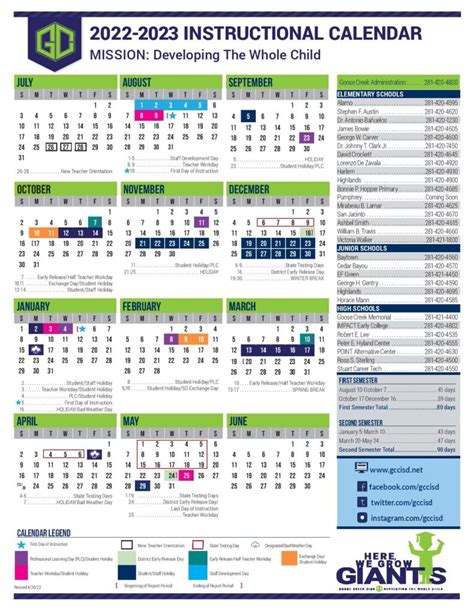 Goose Creek ISD Calendar Benefits