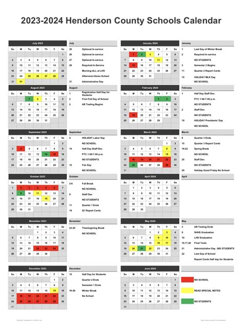 Henderson County Schools Calendars Image 1