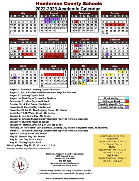 Henderson County Schools Calendars Image 10