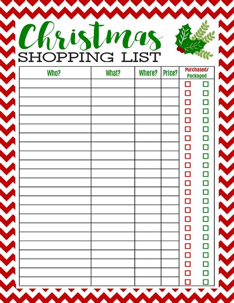 Holiday Shopping List Template