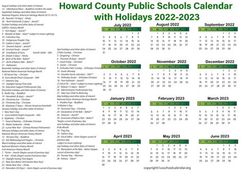 Howard County Schools Calendar