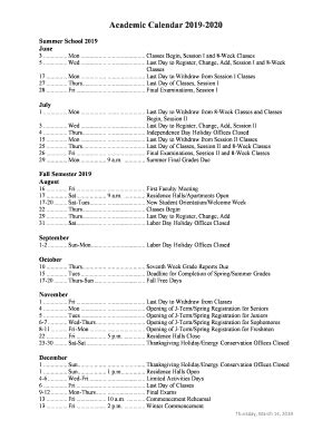 IRSC Academic Calendar Overview