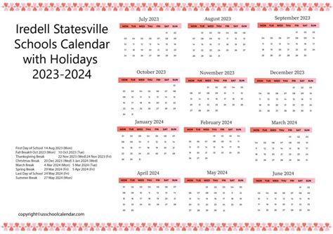 Iredell Statesville Schools Key Dates