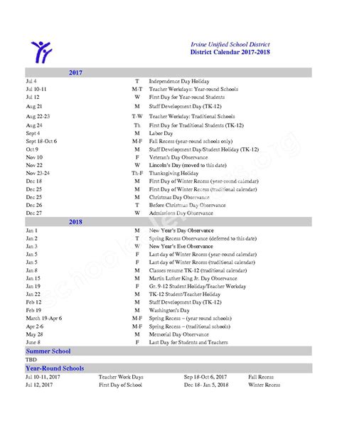 Irvine Unified School District Calendar Image 9