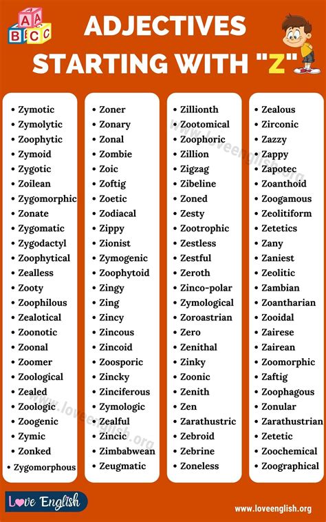 Image of J and Z words examples