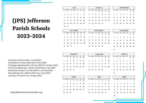 JPS Schools Calendar Benefits