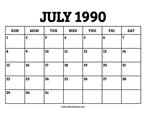 July 1990s Calendar Guide