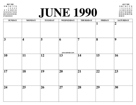 June 1990s Calendar Guide