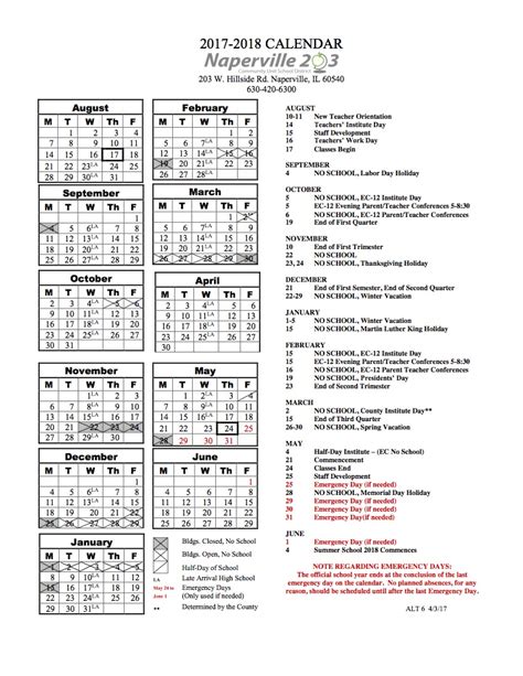 Key Features of the 203 District Calendar