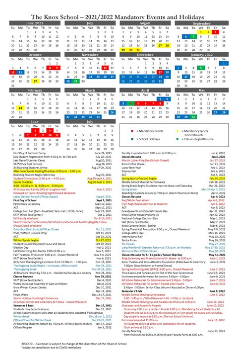 Knox Schools Academic Calendar Image 3