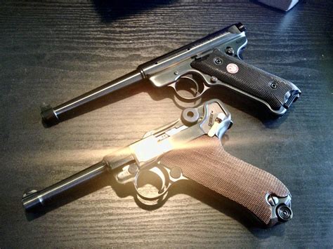 Luger and Ruger firearms side by side