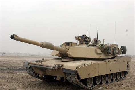 M1A1 Abrams tank, featuring improved armor and fire control systems