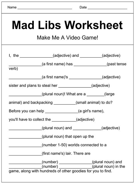 Mad Libs examples for adults