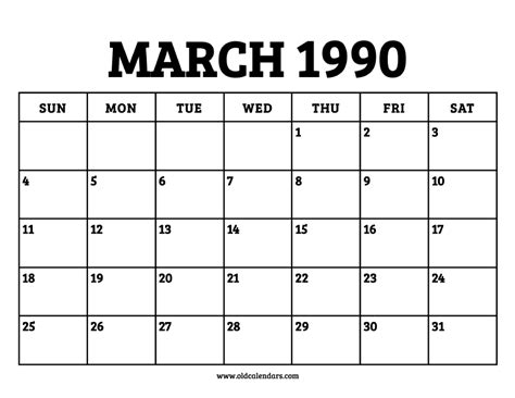 March 1990s Calendar Guide