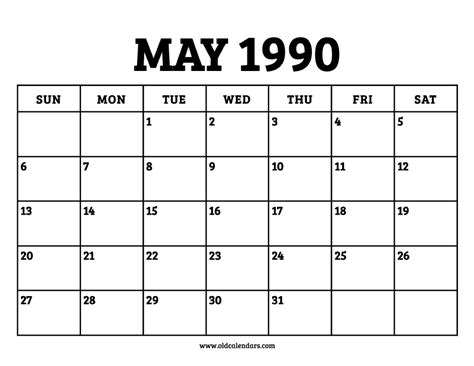 May 1990s Calendar Guide