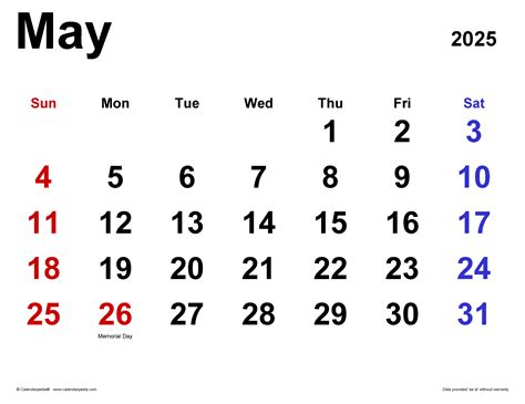 May 2025 Calendar Dates Image 2