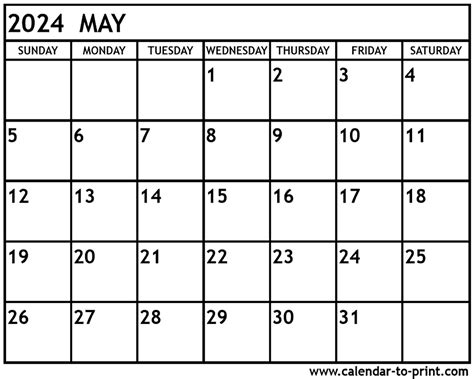 May Printable Calendar Example 1