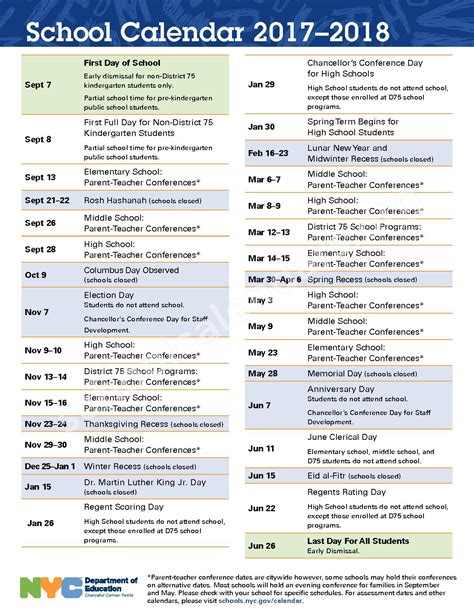 NYC DOE Calendar Deadlines