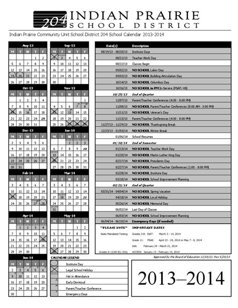 Naperville District 204 School Calendar Overview