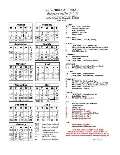 Naperville203 School Calendar Overview