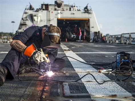 Image of a Navy warship with welding defects