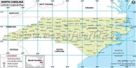 North Carolina Latitude Map