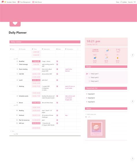 Notion Calendar Template for Weekly Schedules