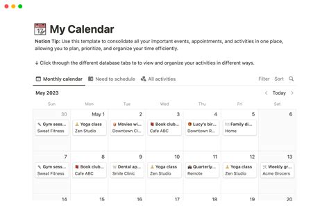 Notion Calendar Template for Event Planning