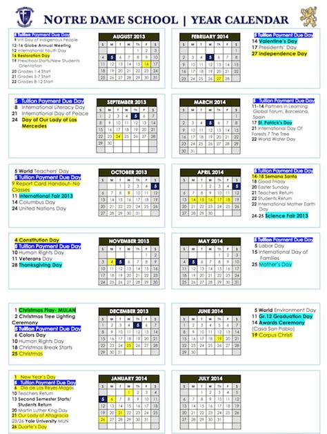 Notre Dame Academic Calendar Structure