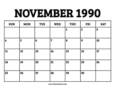 November 1990s Calendar Guide