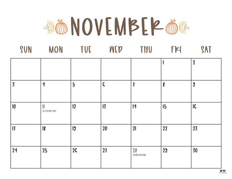 November Calendar Printables