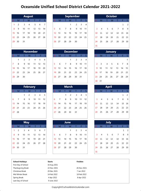 Oceanside USD Calendar Image 1