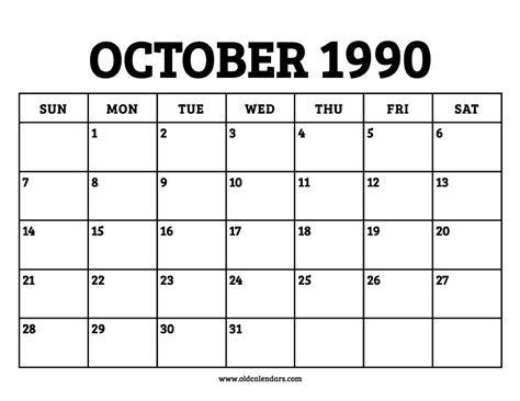 October 1990s Calendar Guide