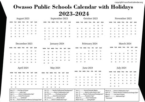 Owasso Schools Calendar Components