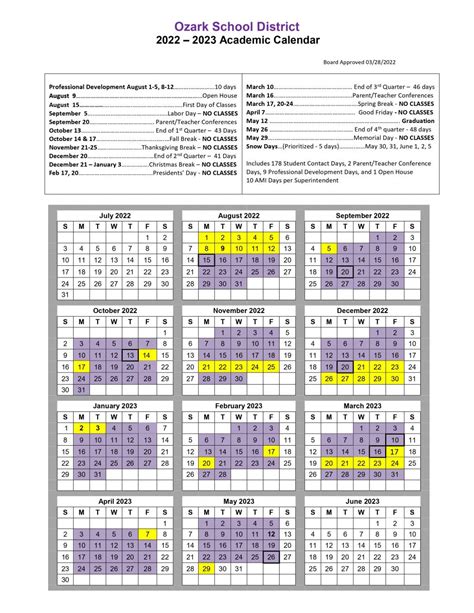 Ozark Upper Elementary Calendar