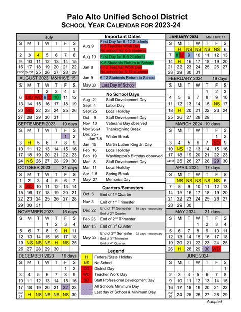 PAUSD Calendar Structure