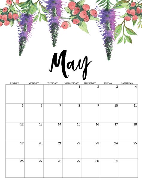 Printable May Calendar Examples Example 9