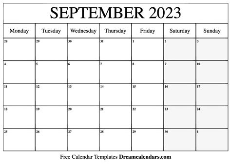 Printable September Calendar Template