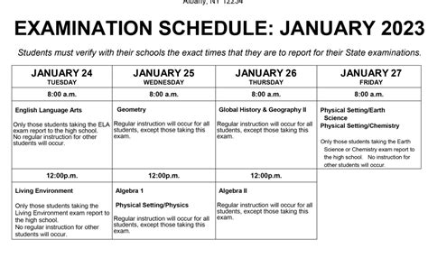 Regents Exam Schedule