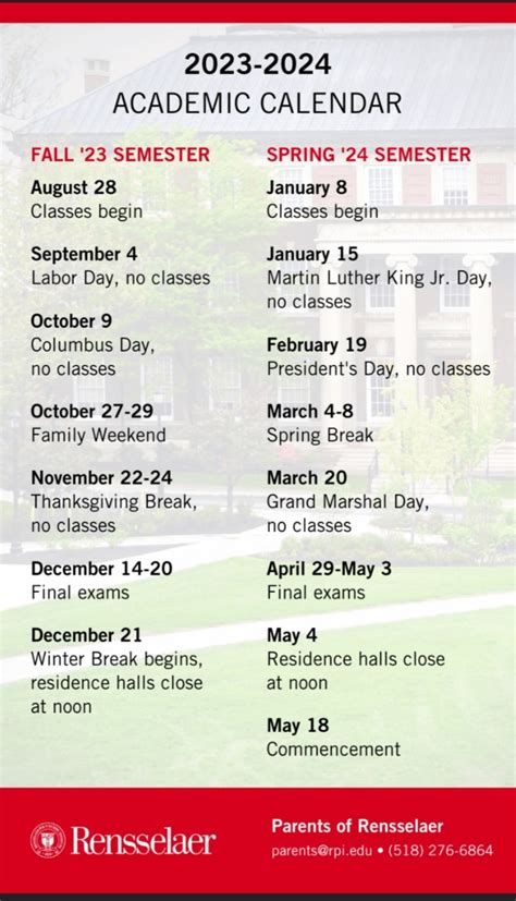 Rensselaer Polytechnic Institute Academic Calendar Overview