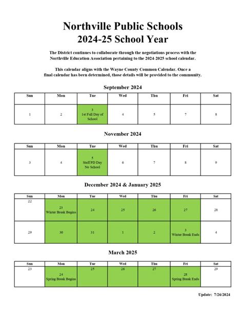 Review and Adjust with the Northville School Calendar