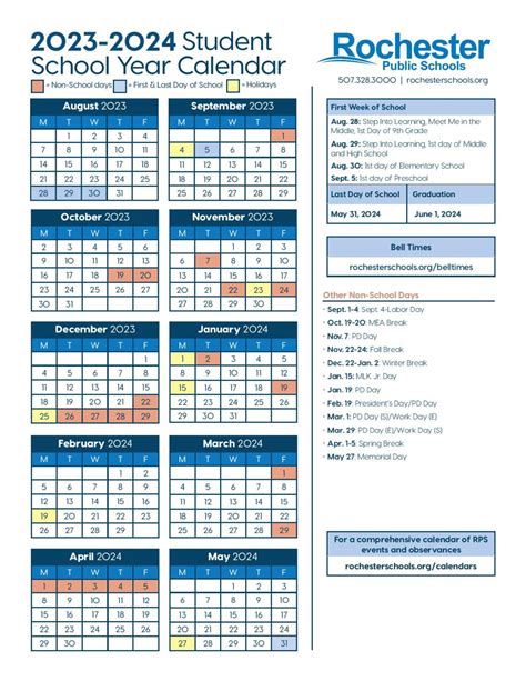 Rochester Schools Calendar Overview