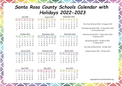 Santa Rosa Schools Calendar Image 1